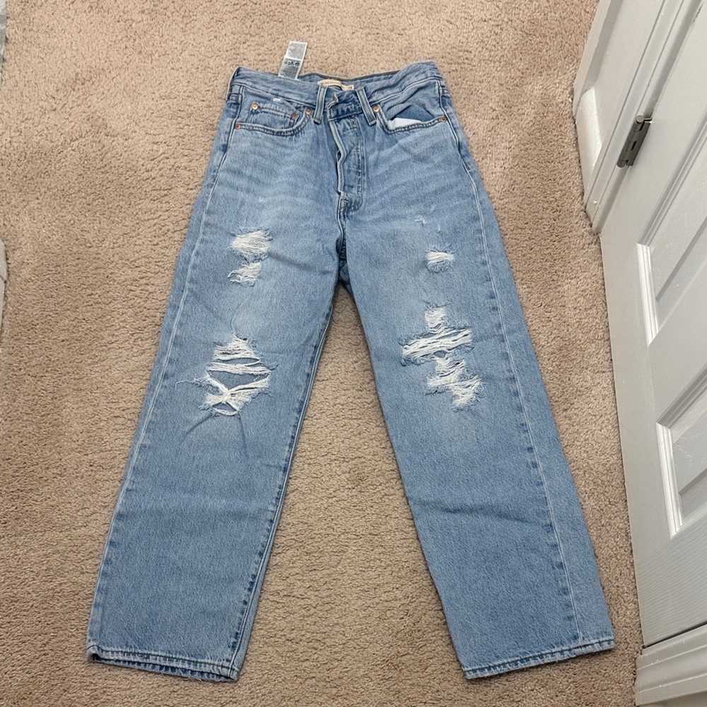 Levi's light Wash Distressed Straight Leg Jeans